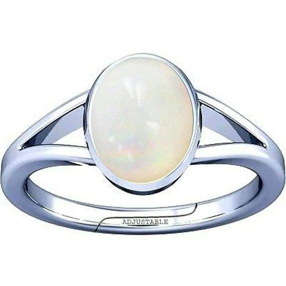 Divya Shakti 11.25-11.50 Carat Opal White Opal Gemstone Silver Adjustable Ring for Mens & Womens