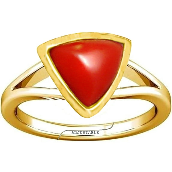 Divya Shakti 11.25-11.50 Carat Triangle Red Coral Red Moonga Gemstone Panchdhatu Adjustable Ring for Mens & Womens