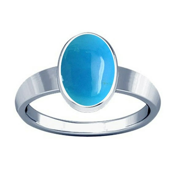 Divya Shakti 11.25-11.50 Carat Turquoise Silver Plain Design Ring (FIROZA FEROZA Stone Plain Design Ring)(8)