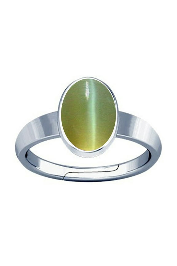 12.25-12.50 Carat Cat's eye Lesuniya Gemstone Silver Adjustable Plan Design Ring for Mens & Womens