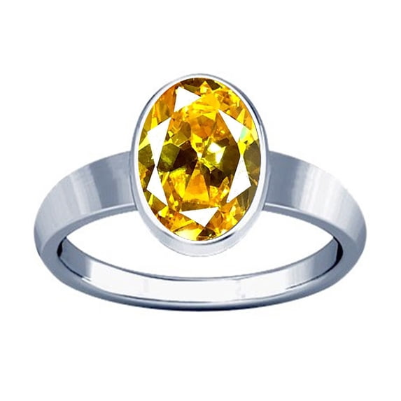 Divya Shakti 12.25-12.50 Carat Citrine Golden Topaz Silver Plain Design Ring ( Sunhela Stone Plain Design Ring )(4)