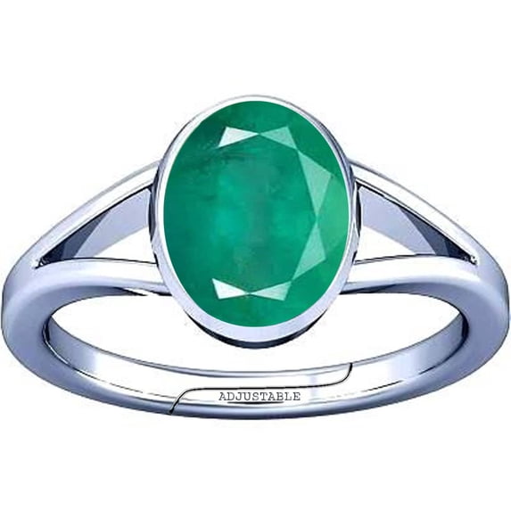 Divya Shakti 12.25-12.50 Carat Emerald Panna Gemstone Silver Adjustable Ring for Mens & Womens