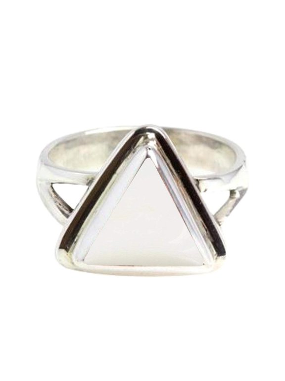 12.25-12.50 Carat Triangle White Coral White Moonga Gemstone Silver Ring For Men & Women