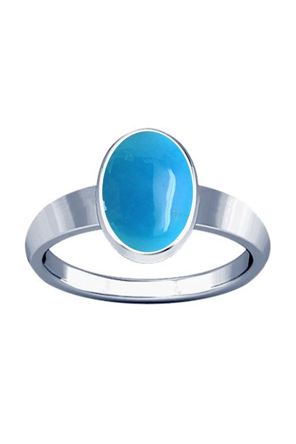 12.25-12.50 Carat Turquoise Silver Plain Design Ring (FIROZA/FEROZA Stone Plain Design Ring)(11.25)
