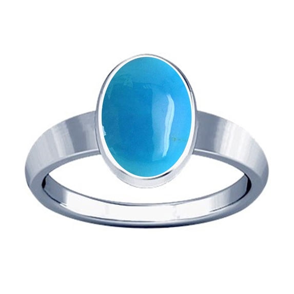 Divya Shakti 12.25-12.50 Carat Turquoise Silver Plain Design Ring (FIROZA FEROZA Stone Plain Design Ring)(7.5)