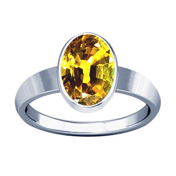 Divya Shakti 12.25-12.50 Carat Yellow Sapphire Plain Design Ring (Pukhraj Stone Silver Plain Design Ring)(3)