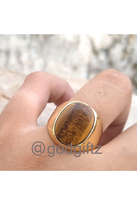 Divya Shakti 14k Gold Plated Tiger's Eye Ring, 925 Sterling Silver Gemstone Ring, Handmade Gold Band Ring, Unisex Band Ring, Tiger Jewelry, Gift For Her