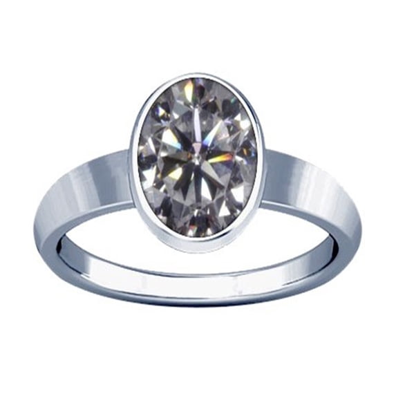 Divya Shakti 3.25-3.50 Carat American Diamond Silver Plain Design Ring (Zircon Jerkan Oval Gemstone Silver Plain Design Ring)(12)