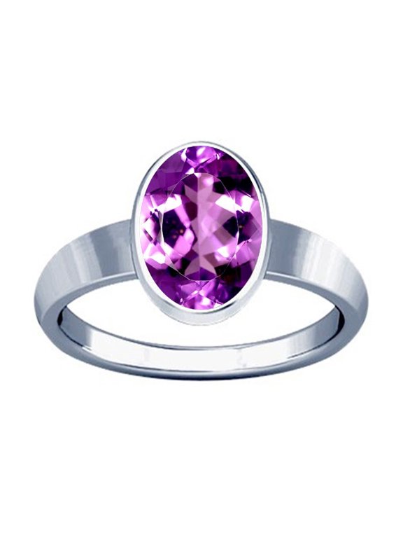 3.25-3.50 Carat Amethyst Silver Plain Design Ring ( Kataila Jamunia Gemstone Silver Plain Design Ring )(11.5)