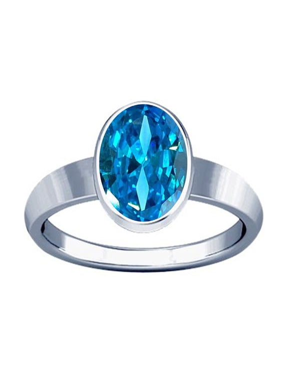 3.25-3.50 Carat Aquamarine Beruj Stone Silver Plain Design Ring(10.5)