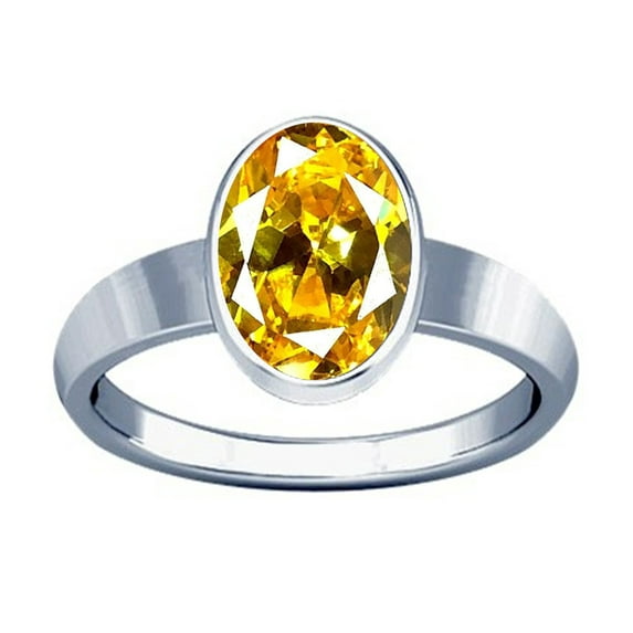 Divya Shakti 4.25-4.50 Carat Citrine Golden Topaz Silver Plain Design Ring ( Sunhela Stone Plain Design Ring )(8.75)