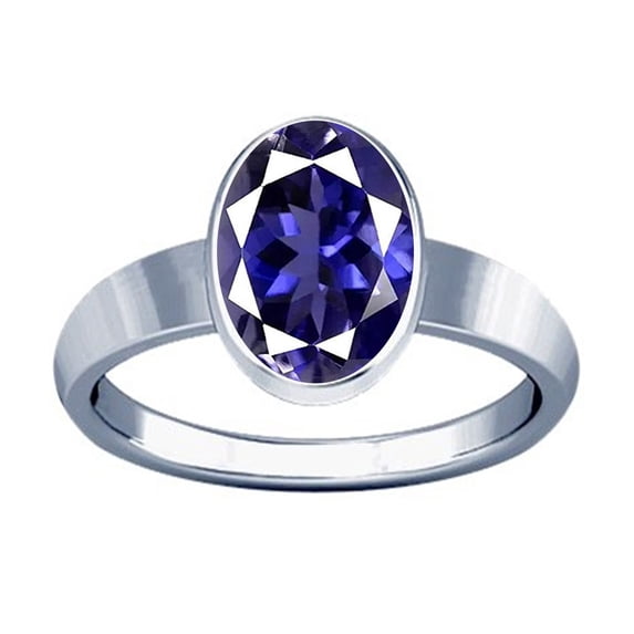 Divya Shakti 4.25-4.50 Carat Iolite Plain Design Ring (Neeli Stone Silver Plain Design Ring)(6)