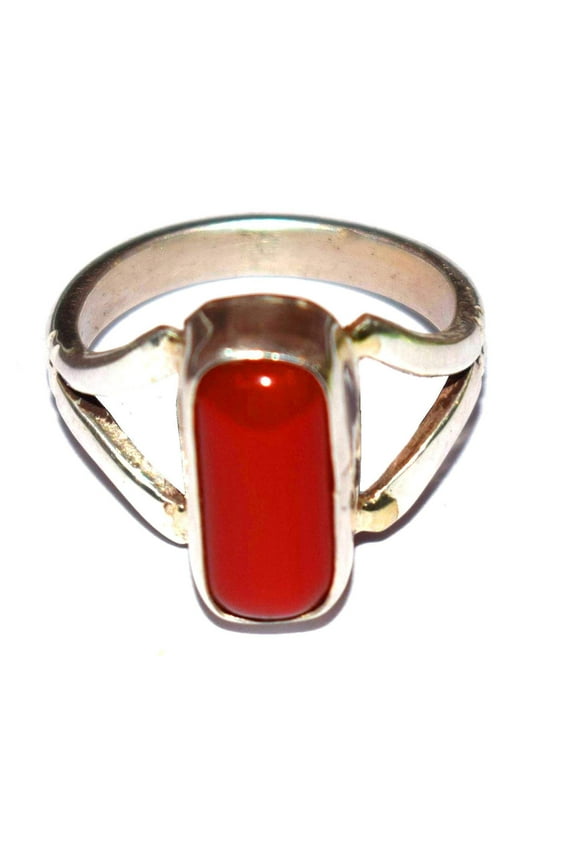 4.25-4.50 Carat Italian Red Coral Moonga Munga Gemstone Silver Ring For Men & Women