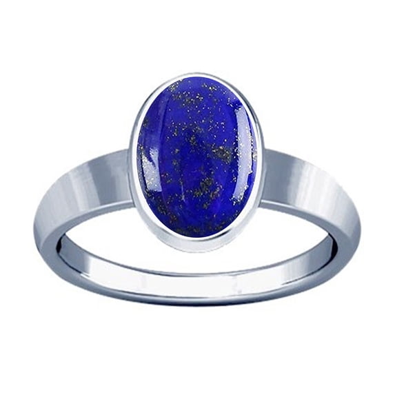 Divya Shakti 4.25-4.50 Carat Lapiz Lapis Lazuli Silver Plain Design Ring ( Lajward Stone Silver Plain Design Ring )(12.25)