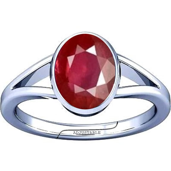 Divya Shakti 4.25-4.50 Carat Ruby Manik Manikya Gemstone Silver Adjustable Ring for Mens & Womens