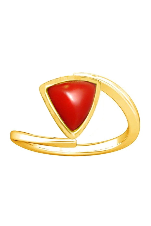 4.25-4.50 Carat Triangle Red Coral Moonga Munga Gemstone Panchdhatu Ring for Women