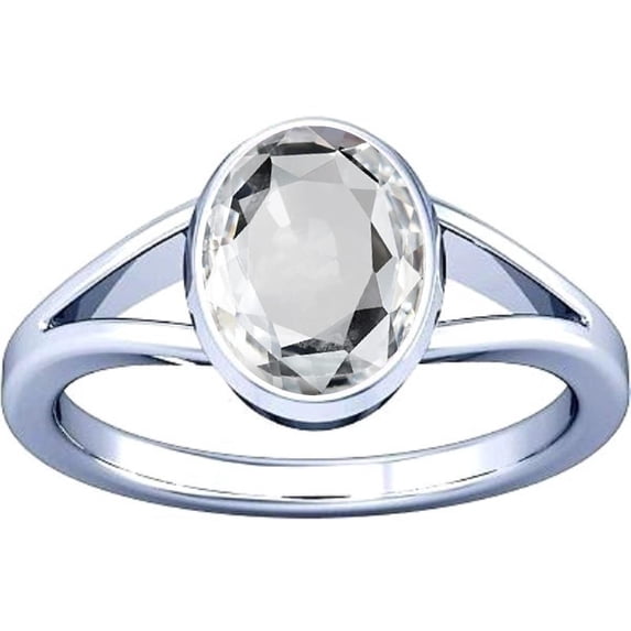 Divya Shakti 4.25-4.50 Carat White Sapphire Safed Pukhraj Gemstone Silver Ring for Mens & Womens (8.25)
