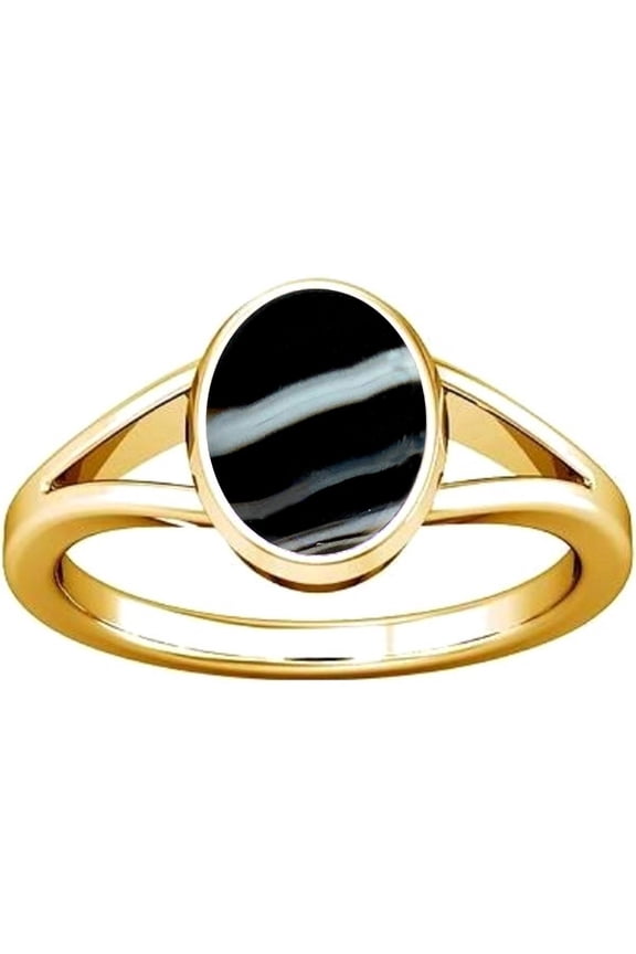 5.25-5.50 Carat Black Chalcedony Sulemani Hakik Gemstone Panchdhatu Ring For Men & Women