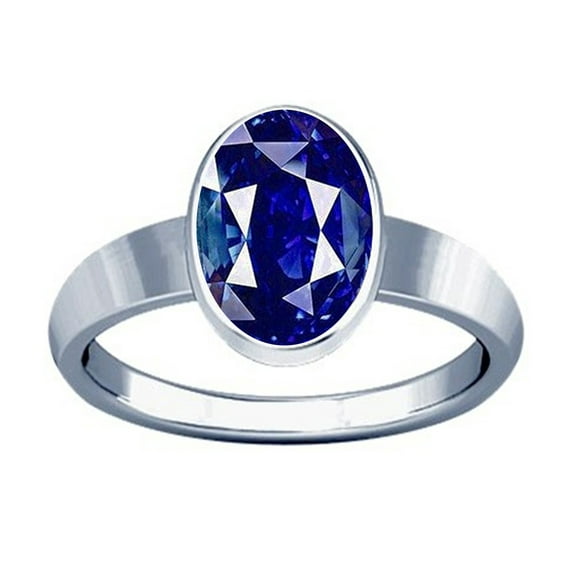 Divya Shakti 5.25-5.50 Carat Blue Sapphire Plain Design Ring (Nilam/Neelam Stone Silver Plain Design Ring)(7.25)