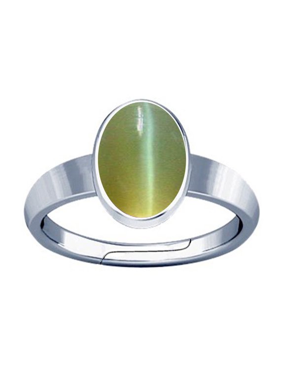 5.25-5.50 Carat Cat's eye Lesuniya Gemstone Silver Adjustable Plan Design Ring for Mens & Womens