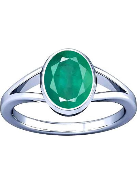 5.25-5.50 Carat Emerald Panna Gemstone Silver Ring For Men & Women