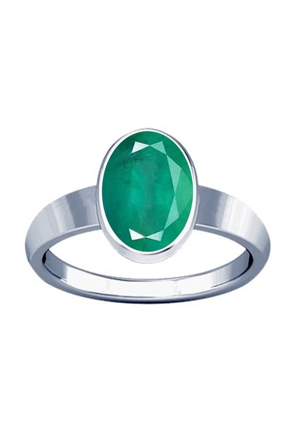 5.25-5.50 Carat Emerald (Panna Stone Silver Plain Design Ring)(6.25)