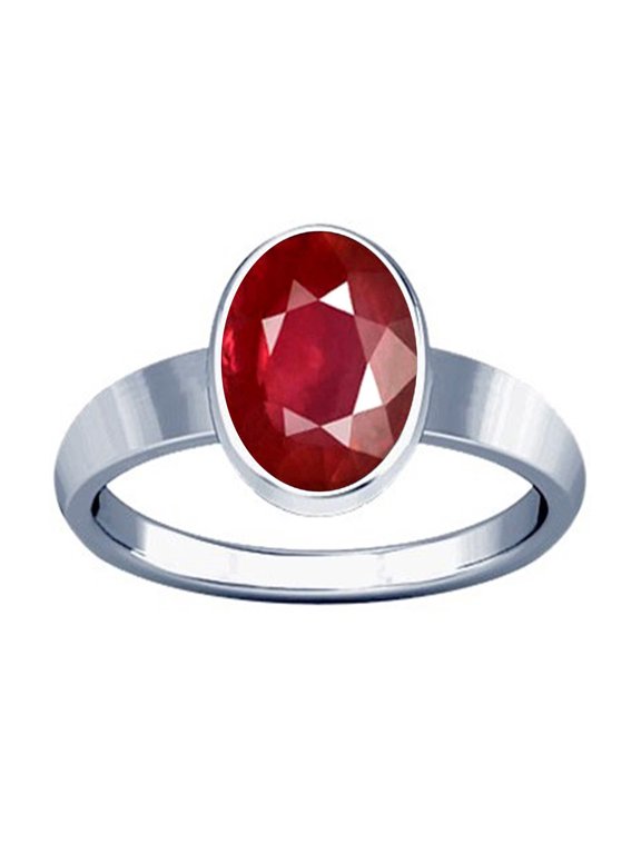 5.25-5.50 Carat Ruby Plain Design Ring (Maanik Manikya Stone Silver Plain Design Ring)(5.25)
