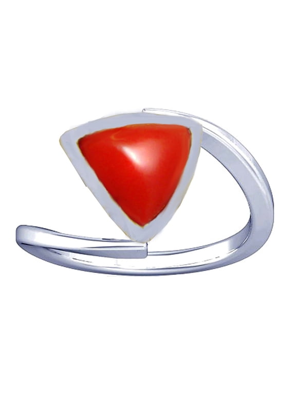 5.25-5.50 Carat Triangle Red Coral Moonga Munga Gemstone Silver Ring for Women