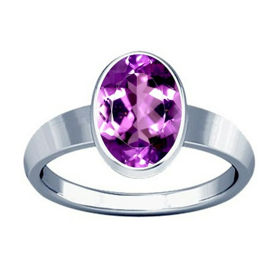 Divya Shakti 6.25-6.50 Carat Amethyst Silver Plain Design Ring ( Kataila Jamunia Gemstone Silver Plain Design Ring )(7.75)