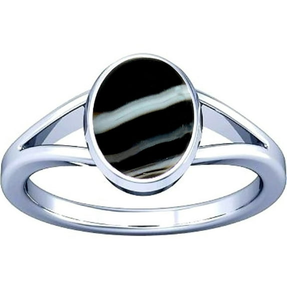 Divya Shakti 6.25-6.50 Carat Black Chalcedony Sulemani Hakik Gemstone Silver Ring For Men & Women