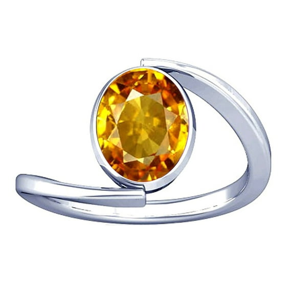 Divya Shakti 6.25-6.50 Carat Citrine Sunhela Golden Topaz Gemstone Silver Ring for Women
