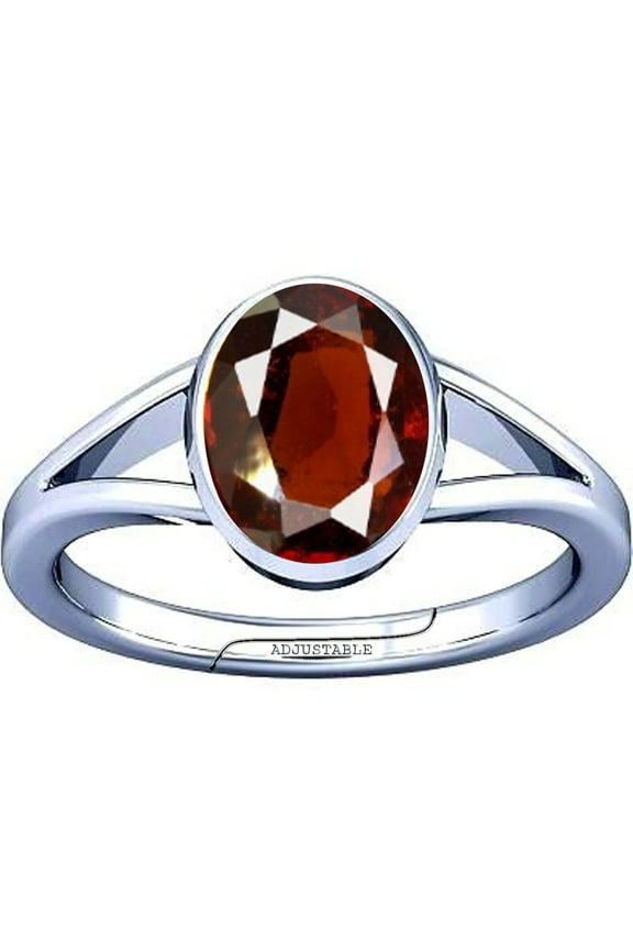 6.25-6.50 Carat Hessonite Gomed Gemstone Silver Adjustable Ring for Mens & Womens