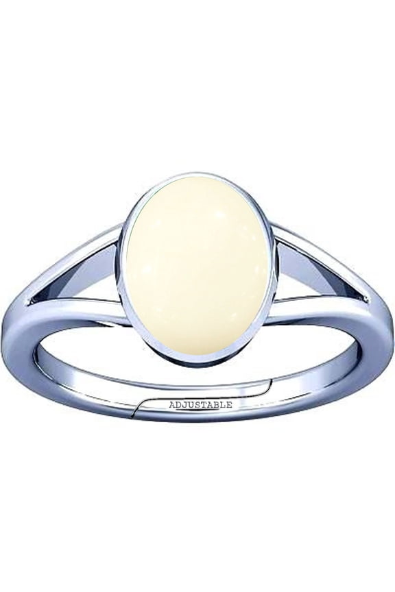 6.25-6.50 Carat Oval White Coral Moonga Munga Gemstone Silver Adjustable Ring for Mens & Womens