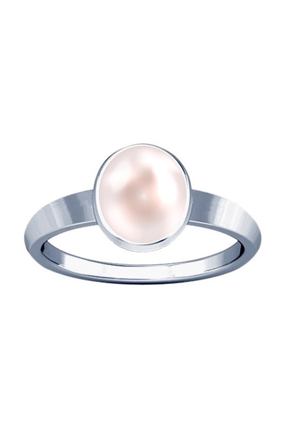 6.25-6.50 Carat Pearl Silver Plain Design Ring (Moti Mukta Silver Plain Design Ring)(6.5)