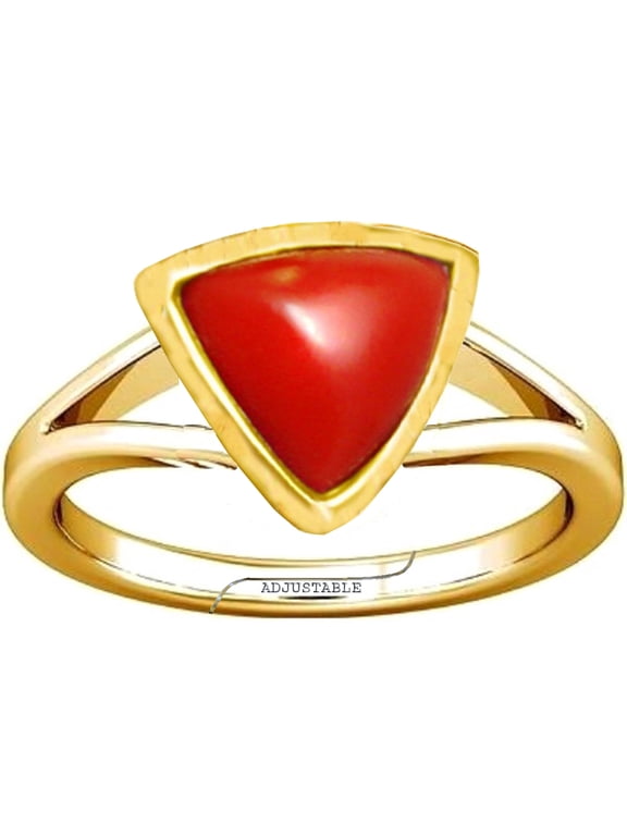 6.25-6.50 Carat Triangle Red Coral Red Moonga Gemstone Panchdhatu Adjustable Ring for Mens & Womens
