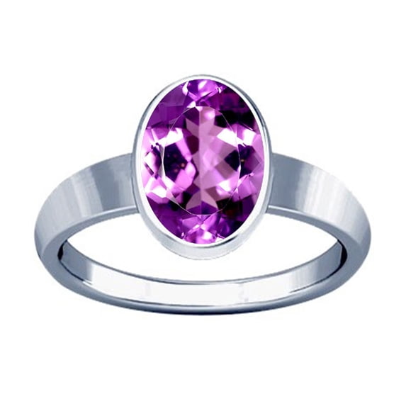 Divya Shakti 7.25-7.50 Carat Amethyst Silver Plain Design Ring ( Kataila Jamunia Gemstone Silver Plain Design Ring )(12.5)