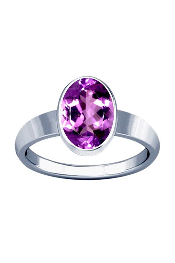 7.25-7.50 Carat Amethyst Silver Plain Design Ring ( Kataila Jamunia Gemstone Silver Plain Design Ring )(5.75)