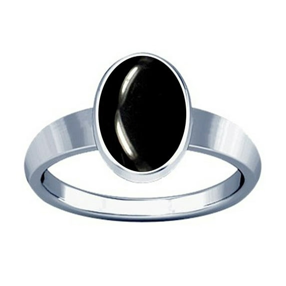 Divya Shakti 7.25-7.50 Carat Black Agate Kala Hakik Haqiq Akik Stone Silver Plain Design Ring(10.25)