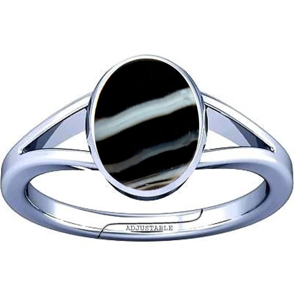 Divya Shakti 7.25-7.50 Carat Black Chalcedony Sulemani Hakik Gemstone Silver Adjustable Ring for Mens & Womens