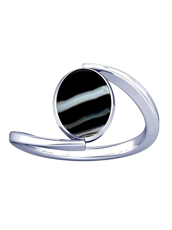 7.25-7.50 Carat Black Chalcedony Sulemani Hakik Gemstone Silver Ring for Women