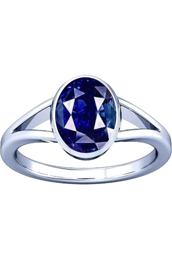7.25-7.50 Carat Blue Sapphire Neelam Nilam Gemstone Silver Ring For Men & Women
