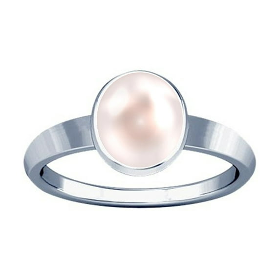 Divya Shakti 7.25-7.50 Carat Pearl Silver Plain Design Ring (Moti Mukta Silver Plain Design Ring)(12.25)
