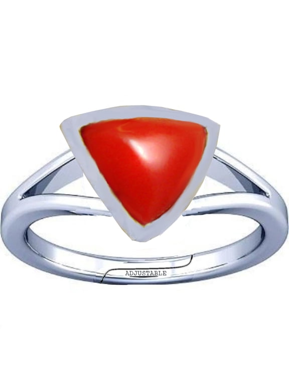 7.25-7.50 Carat Triangle Red Coral Red Moonga Gemstone Silver Adjustable Ring for Mens & Womens