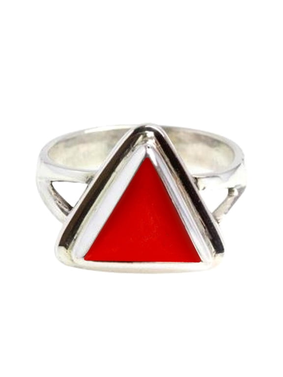 7.25-7.50 Carat Triangle Red Coral Red Moonga Gemstone Silver Ring For Men & Women