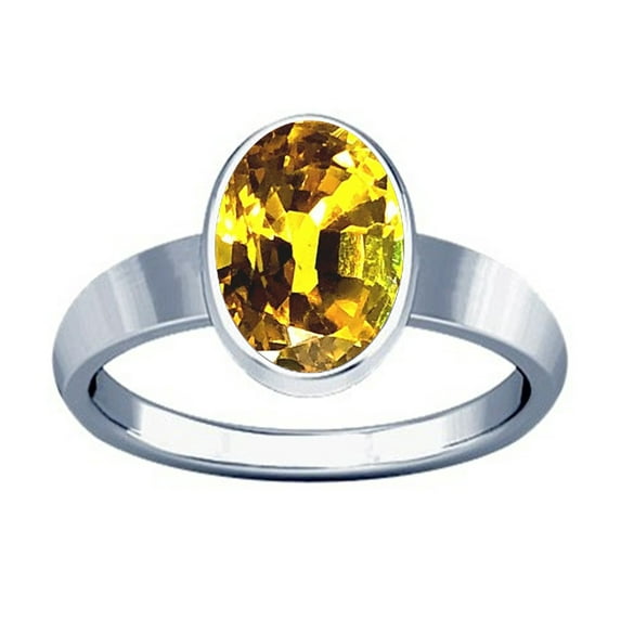 Divya Shakti 7.25-7.50 Carat Yellow Sapphire Plain Design Ring (Pukhraj Stone Silver Plain Design Ring)(9.25)