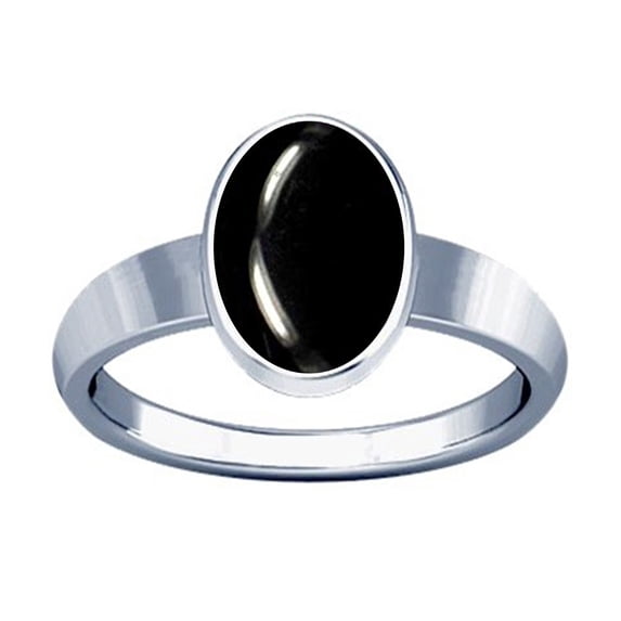 Divya Shakti 8.25-8.50 Carat Black Agate Kala Hakik Haqiq Akik Stone Silver Plain Design Ring(13.5)