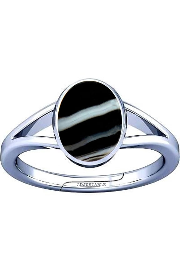 8.25-8.50 Carat Black Chalcedony Sulemani Hakik Gemstone Silver Adjustable Ring for Mens & Womens