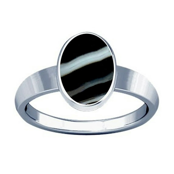 Divya Shakti 8.25-8.50 Carat Black Chalcedony (Sulemani Kala Akik Silver Plain Design Ring)(5.25)