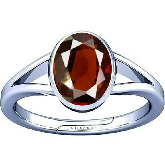Divya Shakti 8.25-8.50 Carat Hessonite Gomed Gemstone Silver Adjustable Ring for Mens & Womens