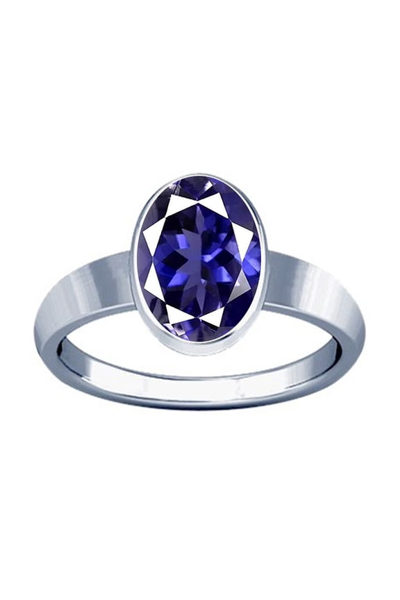 8.25-8.50 Carat Iolite Plain Design Ring (Neeli Stone Silver Plain Design Ring)(6.25)